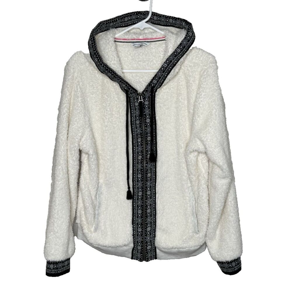 American Eagle Full Zip Cardigan Size L Fair Isle Sherpa Hooded Jacket